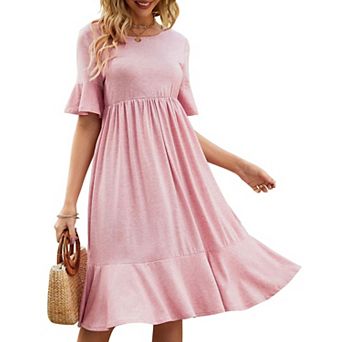 Women's Summer Dresses Short Sleeve A-Line Midi Casual Dress Flowy Beach Sundress with Pockets