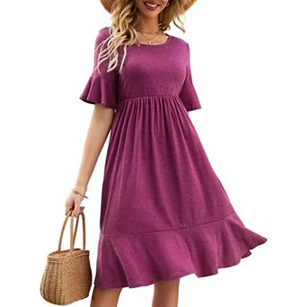 Women's Summer Dresses Short Sleeve A-Line Midi Casual Dress Flowy Beach Sundress with Pockets