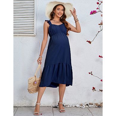 Women's Square Neck Boho Maternity Dress for Summer