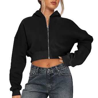 Women's Oversized Zip Up Hoodie Trendy Jacket Loose Fall Tops