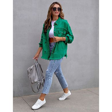 Women's Jean Jacket Classic Basic Button Down Long Sleeves Casual with Pockets