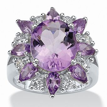PalmBeach Jewelry 6.70 TCW Oval Cut Genuine Amethyst and Topaz Sterling Silver Ring