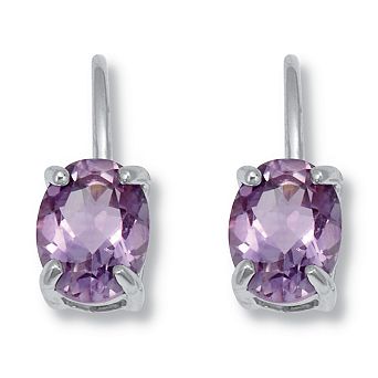 PalmBeach Jewelry 2.50 TCW Oval Cut Genuine Amethyst and Cubic Zirconia Sterling Silver Earrings