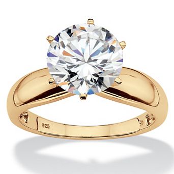 PalmBeach Jewelry 3.50 ct w. Round Cubic Zirconia Gold-Plated Silver Solitaire Engagement Ring