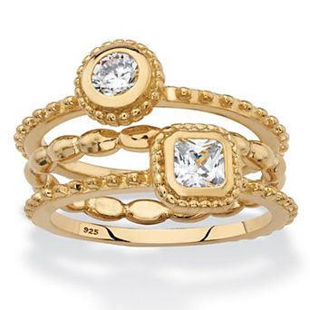 PalmBeach Jewelry .62 TCW 18K Gold-plated Sterling Silver Stack 3 pc Cubic Zirconia Ring Set