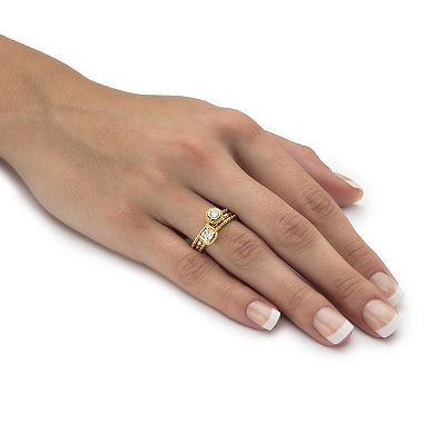 PalmBeach Jewelry .62 TCW 18K Gold-plated Sterling Silver Stack 3 Piece Cubic Zirconia Ring Set