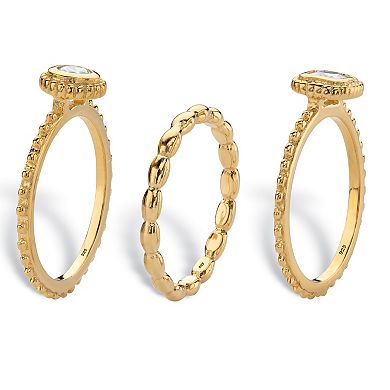 PalmBeach Jewelry .62 TCW 18K Gold-plated Sterling Silver Stack 3 Piece Cubic Zirconia Ring Set