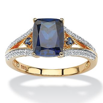 PalmBeach Jewelry 2.50 TCW Created Blue Sapphire and CZ Ring in 18k Gold-plated Sterling Silver