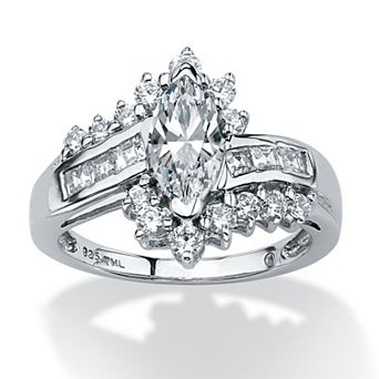 PalmBeach Jewelry 1.65 TCW Marquise-Cut Cubic Zirconia Ring in Platinum-plated Sterling Silver
