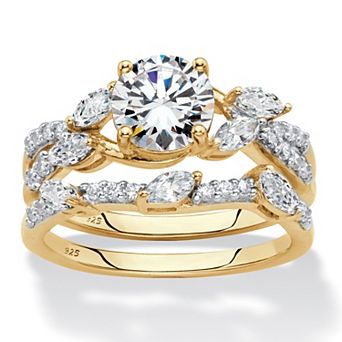 PalmBeach Jewelry 2.42 ct w. 2 pc Gold-Plated Silver Cubic Zirconia Twisted Wedding Ring Set
