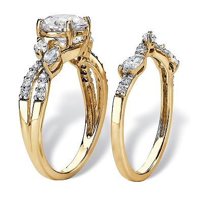 PalmBeach Jewelry 2.42 Cttw. 2-Piece Gold-Plated Silver Cubic Zirconia Twisted Wedding Ring Set