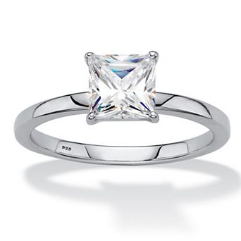 PalmBeach Jewelry 1.16 ct w. Princess-Cut Platinum-Plated Silver White Sapphire Engagement Ring