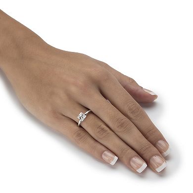 PalmBeach Jewelry 1.16 Cttw. Princess-Cut Platinum-Plated Silver White Sapphire Engagement Ring