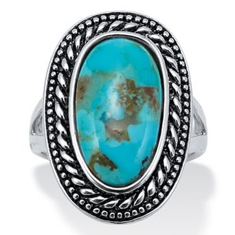 PalmBeach Jewelry Genuine Blue Turquoise Sterling Silver Bohemian Style Cabochon Ring