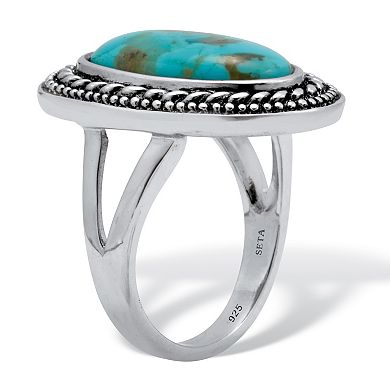 PalmBeach Jewelry Genuine Blue Turquoise Sterling Silver Bohemian Style Cabochon Ring