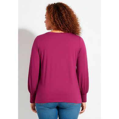 Avenue Women's Plus Size Scoop Neck Knot Hem Top