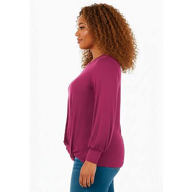 Avenue Women's Plus Size Scoop Neck Knot Hem Top