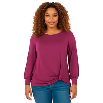 Avenue Women's Plus Size Scoop Neck Knot Hem Top