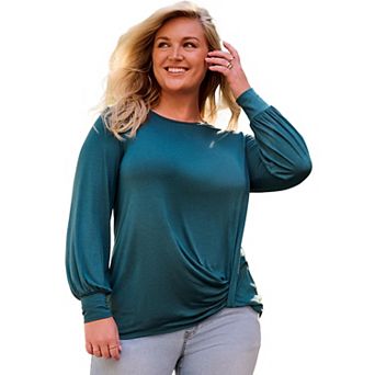 Avenue Women's Plus Size Scoop Neck Knot Hem Top
