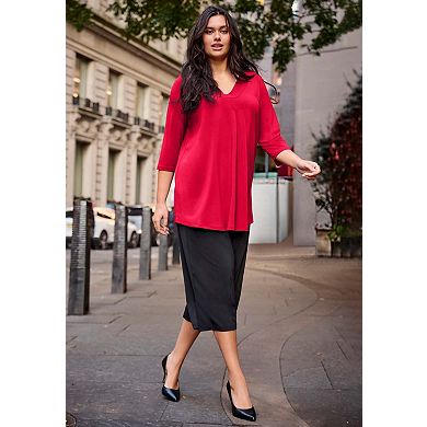 Avenue Women's Plus Size V Neck Pleat Front Tunic