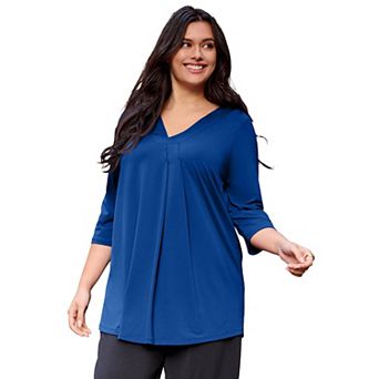 Avenue Women's Plus Size V Neck Pleat Front Tunic