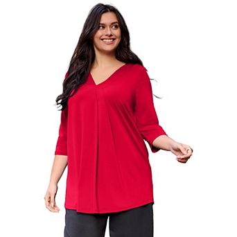 Avenue Women's Plus Size V-Neck Pleat Front Tunic