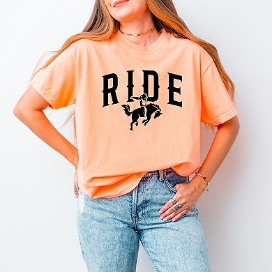 Ride Cowboy Arched - Women's Garment Dyed Graphic T-Shirt