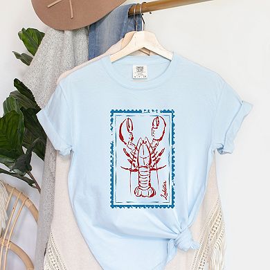Lobster Stamp - Women's Garment Dyed Graphic T-Shirt