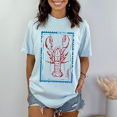Lobster Stamp - Women's Garment Dyed Graphic T-Shirt