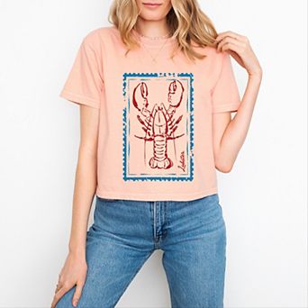 Lobster Stamp - Women's Boxy Crop Top Graphic T-Shirt