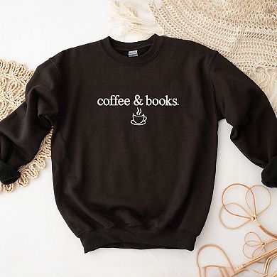 Embroidered Coffee & Books - Women's Graphic Sweatshirt