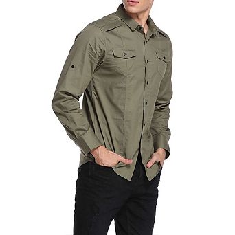 Men's Cargo Long Sleeve Shirt Military Casual Slim Fit Long Sleeve Shirts Tops