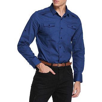 Men's Cargo Long Sleeve Shirt Military Casual Slim Fit Long Sleeve Shirts Tops