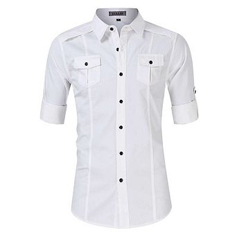 Men's Cargo Long Sleeve Shirt Military Casual Slim Fit Long Sleeve Shirts Tops