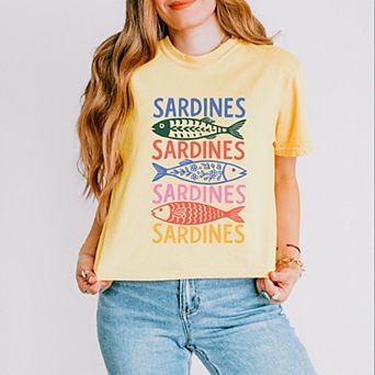 Sardines Colorful Stacked - Women's Boxy Crop Top Graphic T-Shirt