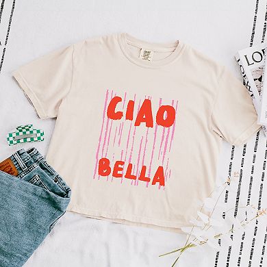 Ciao Bella Stripes - Women's Boxy Crop Top Graphic T-Shirt