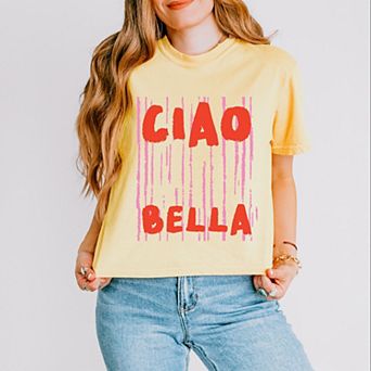 Ciao Bella Stripes - Women's Boxy Crop Top Graphic T-Shirt