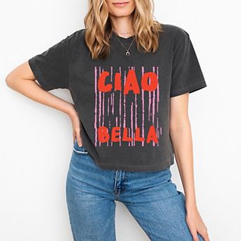 Ciao Bella Stripes - Women's Boxy Crop Top Graphic T-Shirt