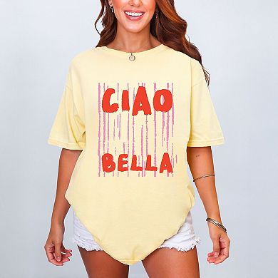 Ciao Bella Stripes - Women's Garment Dyed Graphic T-Shirt