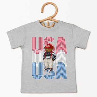 USA Stacked Bear Suspenders - Toddler Short Sleeve Graphic T-Shirt