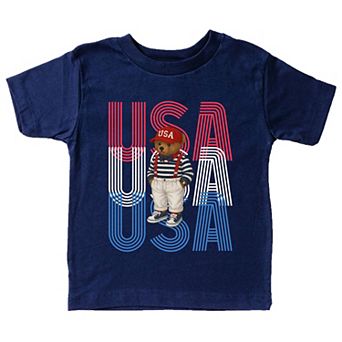 USA Stacked Bear Suspenders - Toddler Short Sleeve Graphic T-Shirt