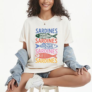 Sardines Colorful Stacked - Women's Garment Dyed Graphic T-Shirt