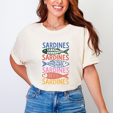Sardines Colorful Stacked - Women's Garment Dyed Graphic T-Shirt