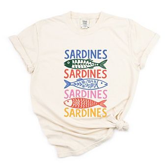 Sardines Colorful Stacked - Women's Garment Dyed Graphic T-Shirt