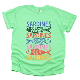 Sardines Colorful Stacked - Women's Garment Dyed Graphic T-Shirt