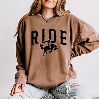 Ride Cowboy Arched - Women's Lightweight Garment Dyed Sweatshirt
