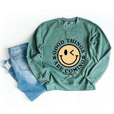 S.W.Smiley Good Things Are Coming Smiley Face - Women's Graphic Sweatshirt