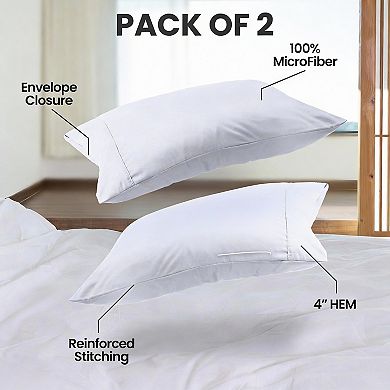 2-Pack Queen Size Microfiber Pillowcases, Fade & Shrink Resistant