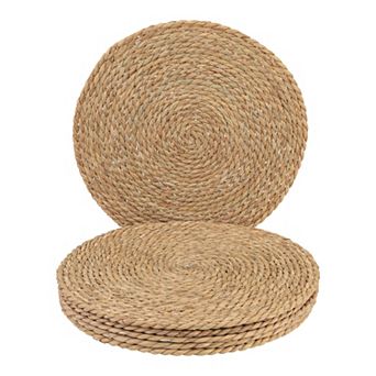 Farmhouse Set of 6 Straw Woven Placemats for Dining Decor Indoor Outdoor Kitchen Mat Brown 13.8inch