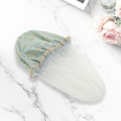3 Pcs Reusable Dots Double Layer Shower Cap for Shower